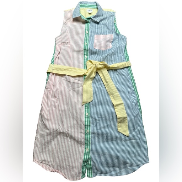 J. Crew Striped Color Block Shirt Dress W/ Belt - Picture 6 of 12